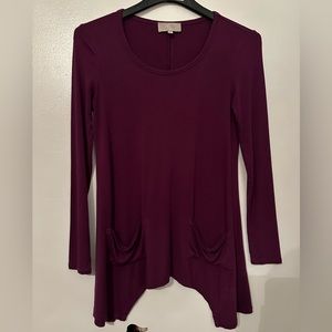 Joan Vass New York | Purple Long Sleeve Boho Tee | Size XS